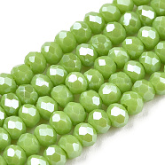 Electroplate Glass Beads Strands, Pearl Luster Plated, Faceted, Rondelle, Yellow Green, 4x3mm, Hole: 0.4mm, about 113~115pcs/strand, 41~41.5cm(EGLA-A044-P4mm-A30)