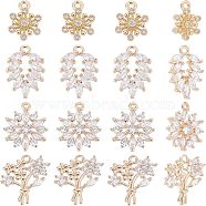 Nbeads 16pcs 4 Style Rack Plating Brass Micro Pave Clear Cubic Zirconia Charms, Long-Lasting Plated, Cadmium Free & Lead Free, Flower & Leaf, Light Gold, 4pcs/style(ZIRC-NB0001-85)