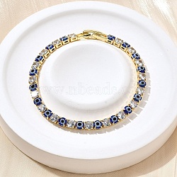 Brass Enamel Link & Charm Bracelets, with Clear Cubic Zirconia, Cadmium Free & Lead Free, Rack Plating, Blue, 6-1/4 inch(16cm)(BJEW-Z094-02G-03B)