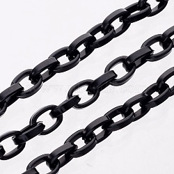 Aluminium Cable Chains, Unwelded, Flat Oval, Electrophoresis Black, 8x5.5x2mm(CHT001Y-16)