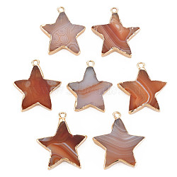 Natural Agate Pendants, with Light Gold Plated Iron Findings, Star, Dyed & Heated, Peru, 29~34x25~31x4~6.5mm, Hole: 2mm(G-N326-129F)