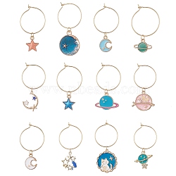 Alloy Enamel Wine Glass Charms, Planet & Star & Moon, Mixed Color, 43~56x24~25mm, 12pcs/set(AJEW-JO00181)