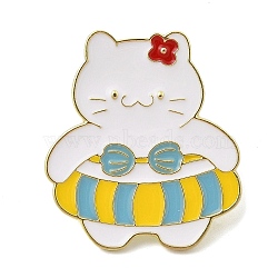 Summer Beach Cartoon Cat Enamel Pins, Zinc Alloy Brooches for Backpack Clothes, Sky Blue, 32x28.5mm(JEWB-S034-03G-C)