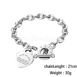 Stainless Steel Love Heart Charm Bracelets for Women, Stainless Steel Color, 8-1/4 inch(21cm)(CI7367-3)