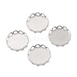 316 Surgical Stainless Steel Cabochon Tray Settings, Lace Edge Bezel Cups, Flat Round, Stainless Steel Color, 15x2.5mm(STAS-I187-01C-P)