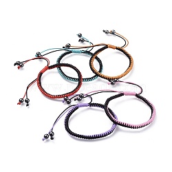 Adjustable Waxed Polyester Cord Braided Bracelets, with Non-Magnetic Synthetic Hematite Beads, Mixed Color, 2-1/4 inch(5.6cm)(BJEW-JB04600)