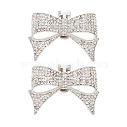 Alloy Rhinestone Shoe Decorations, Detachable Shoe Buckle Clips, with Iron Findings, Bowknot, Platinum, 36x53x11.5mm, 2pcs/box(DIY-FG0003-79P)