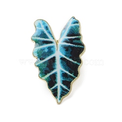 Leaf Enamel Pins, Golden Alloy Brooches for Backpack Clothes, Cyan, 33x21mm(JEWB-S040-01E-G)