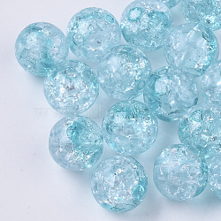 Transparent Crackle Acrylic Beads, Round, Medium Turquoise, 10mm, Hole: 2mm, about 943pc/500g(CACR-N002-04)