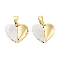 Brass Pave Natural Shell Peach Heart Charms, Real 18K Gold Plated, 11x12.5x3mm, Hole: 3.5x2.5mm(KK-C051-21G)