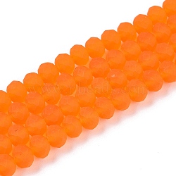 Transparent Glass Beads Strands, Faceted, Frosted, Rondelle, Dark Orange, 6x4.5mm, Hole: 1.4mm, about 84~85pcs/strand, 41.5~42cm(EGLA-A044-T6mm-MD25)