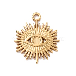 304 Stainless Steel Pendant Cabochon Settings, Sun with Eye, Golden, Tray: 3mm, 22x18x1.5mm, Hole: 1.8mm(STAS-G287-17G)