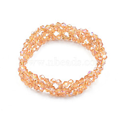 Bling Glass Beaded Stretch Bracelet, Braided Flower Bracelet for Women, BurlyWood, Inner Diameter: 2 inch(5cm)(BJEW-N018-03-01)