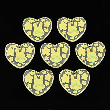 Transparent Printed Acrylic Pendants, Heart with Rabbit, Yellow, 34.5x38x2mm, Hole: 2mm
