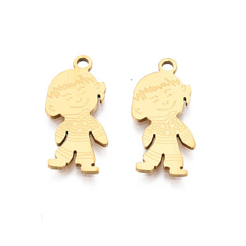 201 Stainless Steel Pendants, Girl, Real 18K Gold Plated, 18x9x1mm, Hole: 1.4mm