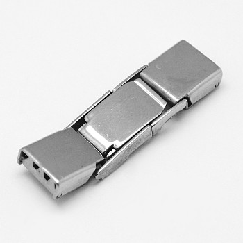 Rectangle 201 Stainless Steel Watch Band Clasps, Stainless Steel Color, 32x9x4mm, Hole: 1x7mm
