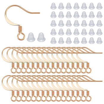 Elite 160Pcs Brass Earring Hooks, with Horizontal Loops and 160Pcs Plastic Ear Nuts, Long-Lasting Plated, Real 18K Gold Plated, 17x16x0.7mm, Hole: 2mm, Pin: 0.7mm