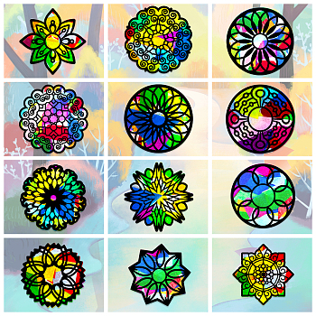 Suncatcher Craft Set, for Kids Window Paint Art Painting, Flower Pattern, 19.9~21x7.6~21cm, about 12pcs/set