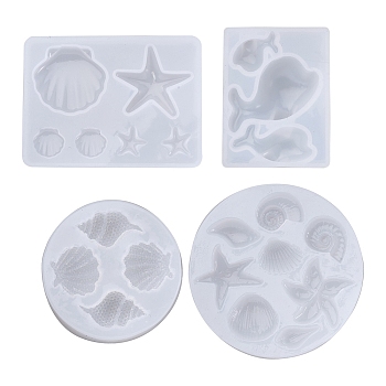 4Pcs 4 Style Pendant Silicone Molds, Resin Casting Molds, For UV Resin, Epoxy Resin Jewelry Making, Marine Theme, White, 1pc/style