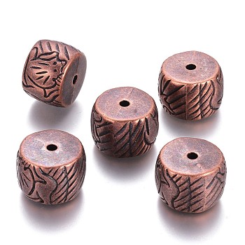 CCB Plastic Beads, Drum Carved with Elephant Pattern, Red Copper, 25x18mm, Hole: 3.5mm