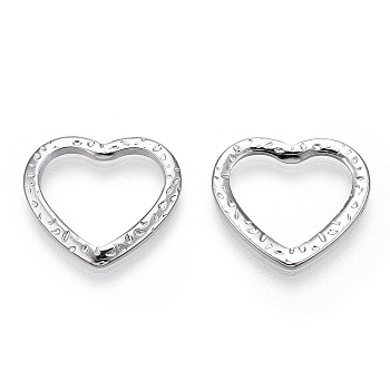 304 Stainless Steel Linking Ring, Hammered, Heart, Stainless Steel Color, 16.5x18x1.5mm, Inner Diameter: 10.5x14mm