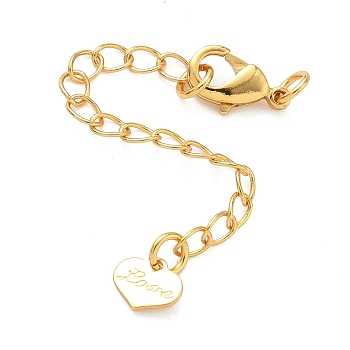 Heart Brass End with Chains, Long-Lasting Plated, Lead Free & Cadmium Free, Rack Plating, Real 24K Gold Plated, 68mm