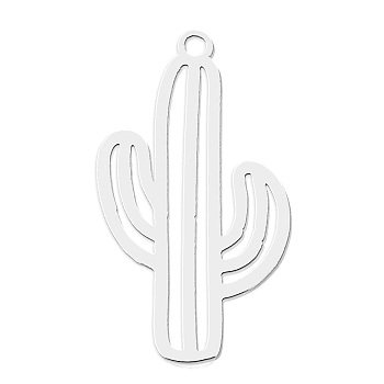 201 Stainless Steel Pendants, Laser Cut, Cactus, Stainless Steel Color, 27x15x1mm, Hole: 1.6mm