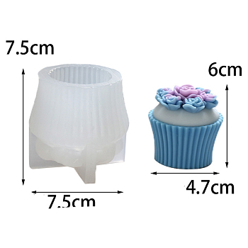 Flower Cupcake Candle Food Grade Silicone Molds, for DIY Candle Making, White, 75x75mm