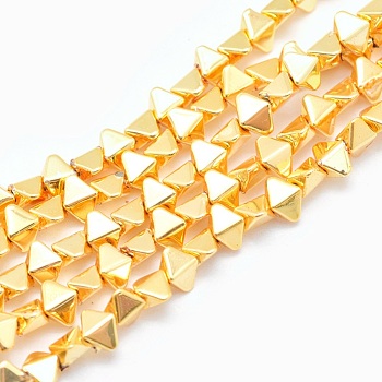 Electroplate Non-magnetic Synthetic Hematite Beads Strands, Grade AA, Long-Lasting Plated, Bicone, Golden Plated, 3x4mm, Hole: 0.8mm, about 132pcs/strand, 15.7 inch(40cm)