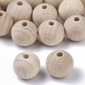 Undyed Natural Beech Wood Beads, Round, PapayaWhip, 11.5~12x11mm, Hole: 3mm