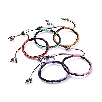 Adjustable Waxed Polyester Cord Braided Bracelets, with Non-Magnetic Synthetic Hematite Beads, Mixed Color, 2-1/4 inch(5.6cm)