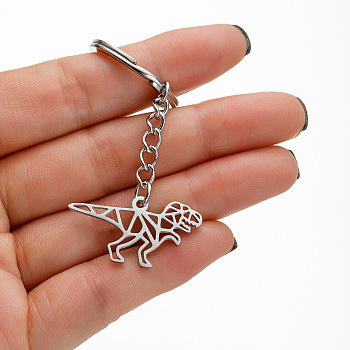 201 Stainless Steel Hollow Dinosaur Pendant Keychain, for Car Backpack Pendant Gift, Stainless Steel Color, 1.6x3cm