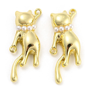 Alloy Connector Charms with ABS Plastic Imitation Pearl, Cat Shape Links, Golden, 29.5x16.5x5mm, Hole: 1.2mm