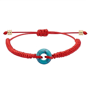 Synthetic Turquoise Donut Braided Bead Bracelet, Adjustable Gemstone Bracelet for Women, Red, Inner Diameter: 2~3-3/8 inch(5~8.6cm)