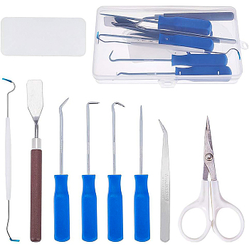 Jewelry Making Tool Sets, with Plastic Handle Stainless Steel Sharp Scissors, Plastic Scraper Tool, Beading Tweezers, Double Head Needle Crochet, Shovel and O-Ring Oil Seal Removal Tools Set, Mixed Color