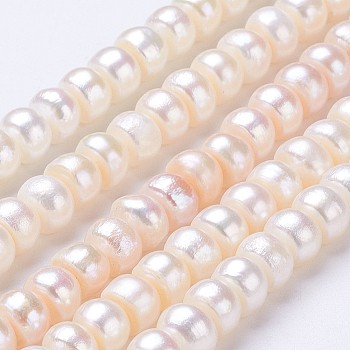 Natural Cultured Freshwater Pearl Beads Strands, Rondelle, Old Lace, 7x5mm, Hole: 0.5mm, about 68~70pcs/strand, 14.2 inch