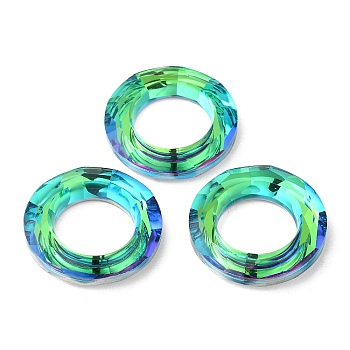 Electroplate Glass Linking Rings, Crystal Cosmic Ring, Prism Ring, Faceted, Back Plated, Round Ring, Yellow Green, 30x6.5mm, Inner Diameter: 17mm