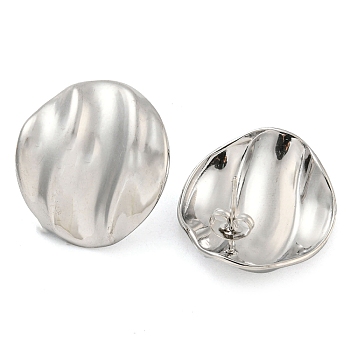 304 Stainless Steel Ear Studs, Flat Round, Stainless Steel Color, 25x23mm