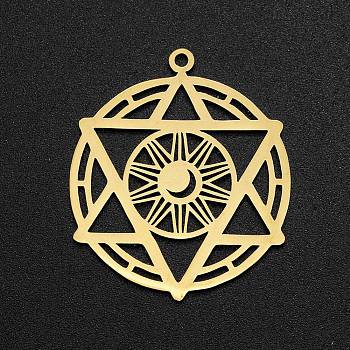201 Stainless Steel Pendants, Laser Cut, Star of David with Moon, Golden, 35x30x1mm, Hole: 1.8mm