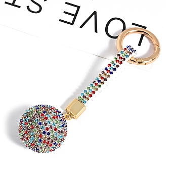 PU Leather & Rhinestone Keychain for Women, Round, Colorful, 14x3.5cm