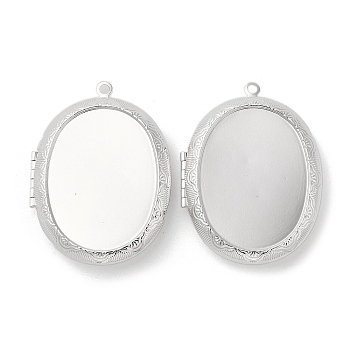 Brass Locket Pendants, Photo Frame Charms for Necklaces, Long-Lasting Plated, Lead Free & Cadmium Free, Oval, Silver, 52x39x8mm, Hole: 2.5mm, Inner Diameter: 34x25mm