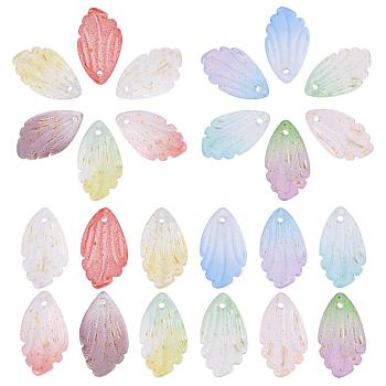 120Pcs 12 Colors Transparent Glass Pendants, with Gold Foil, Petaline, Mixed Color, 18x10x3mm, Hole: 1.2mm, 10pcs/color