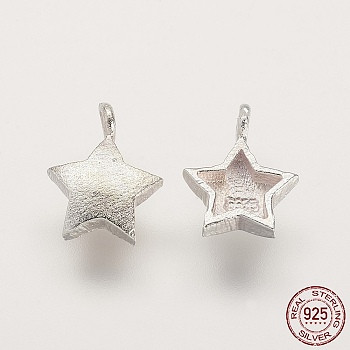 Sterling Silver Charms, Star, Matte Silver, 10x7x2mm, Hole: 1mm