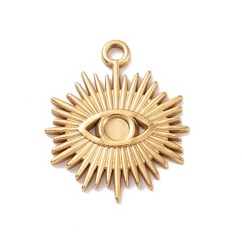 304 Stainless Steel Pendant Cabochon Settings, Sun with Eye, Golden, Tray: 3mm, 22x18x1.5mm, Hole: 1.8mm
