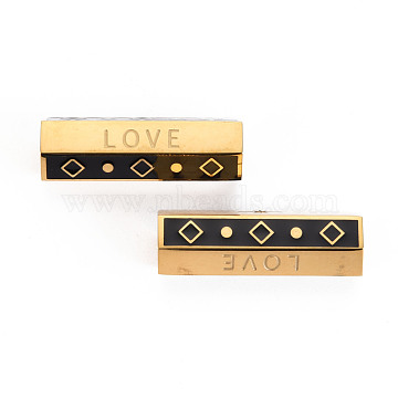 316 Surgical Stainless Steel Enamel Beads, Hexagonal Prism with Word Love, Real 14K Gold Plated, 25.5x9x8mm, Hole: 1.6mm(STAS-S116-279G)