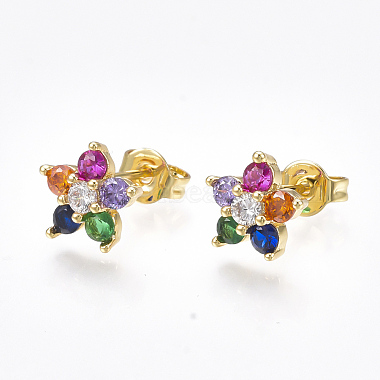 Brass Micro Pave Cubic Zirconia Ear Studs(X-EJEW-S201-49)-2