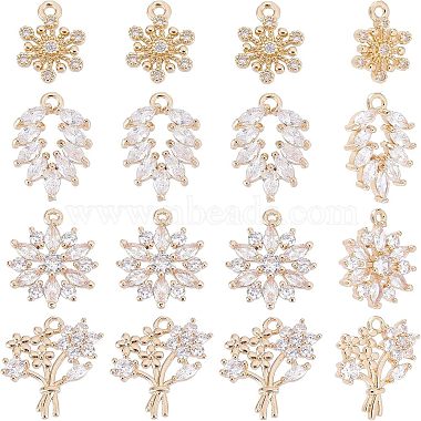 Light Gold Clear Mixed Shapes Brass+Cubic Zirconia Pendants