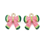 Alloy Enamel Pendants, Bowknot Charms, Golden, Hot Pink, 14x13x4mm, Hole: 1.2mm(ENAM-A014-06G-01)