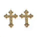 Tibetan Style Alloy Big Pendants, Cadmium Free & Nickel Free & Lead Free, Cross, Antique Golden, 74x53x3.5mm, Hole: 2.5mm(TIBEP-A20541-AG-FF)