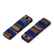 Translucent Resin & Walnut Wood Pendants, with Gold Foil, Rectangle Charm, Dark Blue, 29.5x8.5x3.5mm, Hole: 2mm(RESI-TAC0017-47-A01)